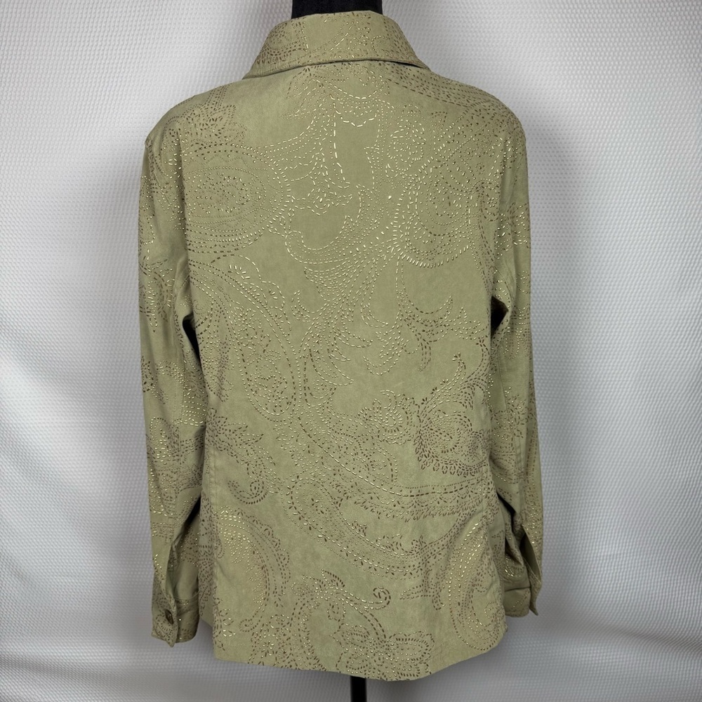 Susan Graver Sage Green Gold Embellished Utility Jacket Medium - Picture 4 of 15